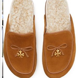 Tory Charm Genuine Shearling Lined Mule-Caramel/Buttermilk Size 10- New